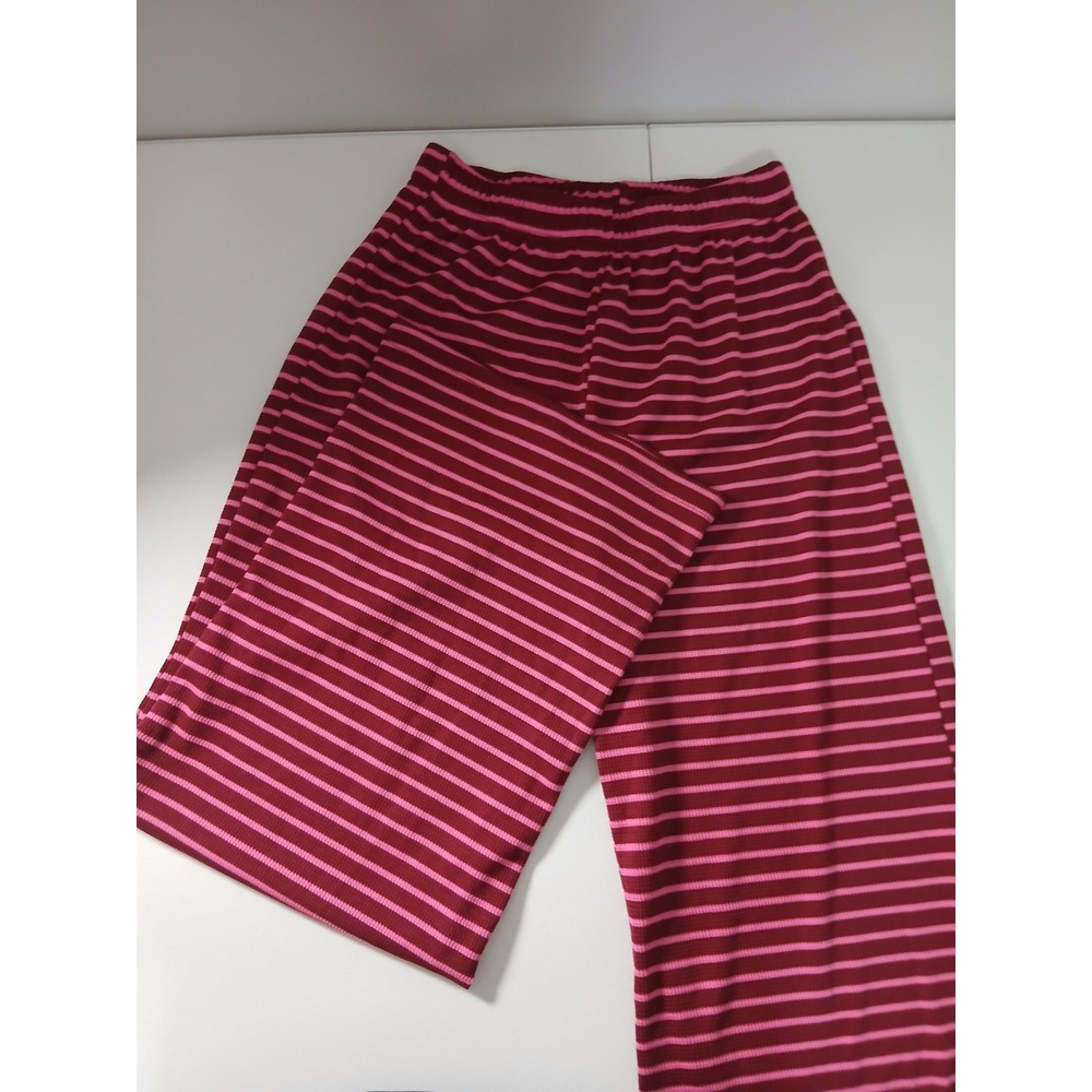 Catch Me Women Burgundy Pink Striped Wide Leg Lounge Pants Size M Ribbed Knit